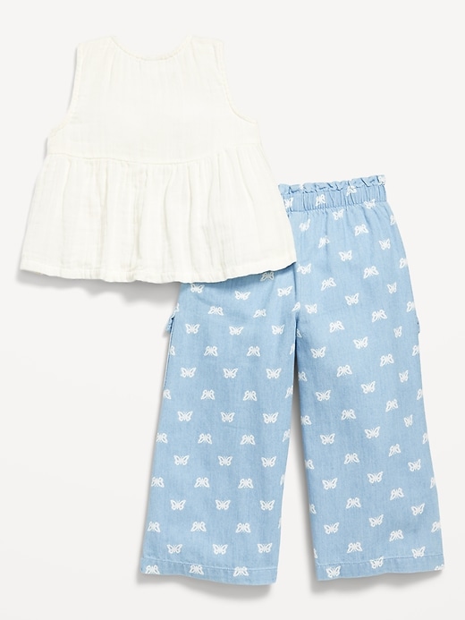 Image number 4 showing, Sleeveless Button-Front Top and Cargo Pants Set for Toddler Girls