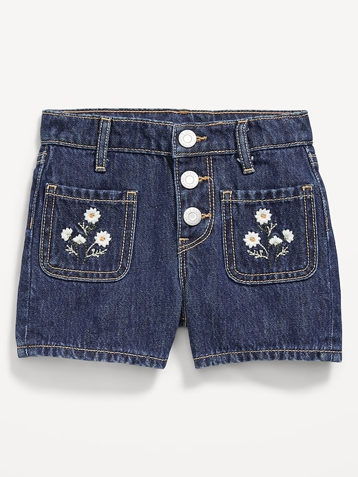 Image number 1 showing, High-Waisted Embroidered Mariner Jean Shorts for Toddler Girls