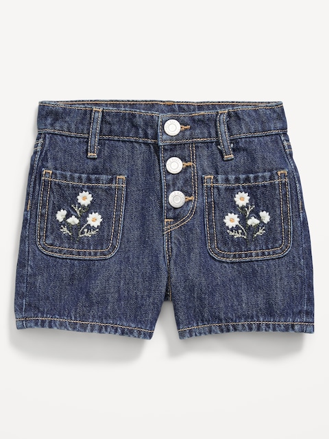 High-Waisted Embroidered Mariner Jean Shorts for Toddler Girls