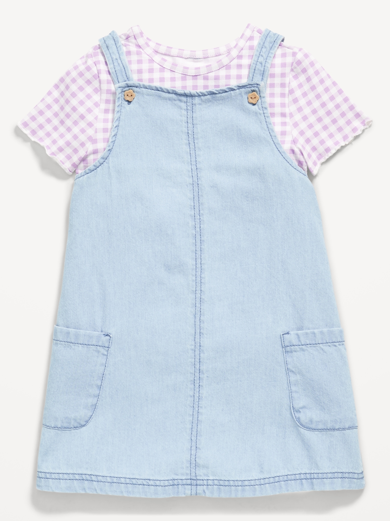 Printed Short-Sleeve T-Shirt and Jean Dress Set for Toddler Girls
