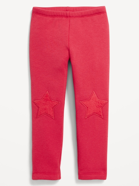 Heart-Patch Fleece-Lined Leggings for Toddler Girls - Roma Red
