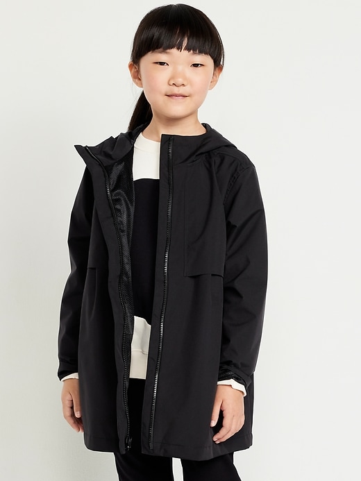 Image number 1 showing, Water-Resistant Hooded Jacket for Girls