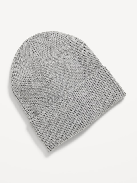 Wide-Cuff Ribbed Beanie for Men - Dark Heather Gray