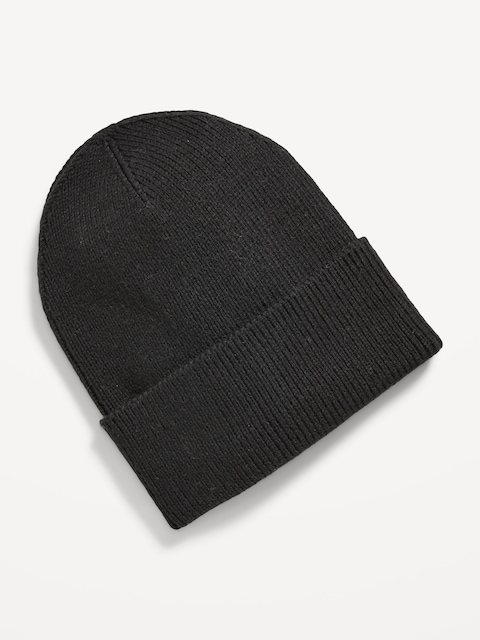 Wide-Cuff Ribbed Beanie for Men - Black Jack