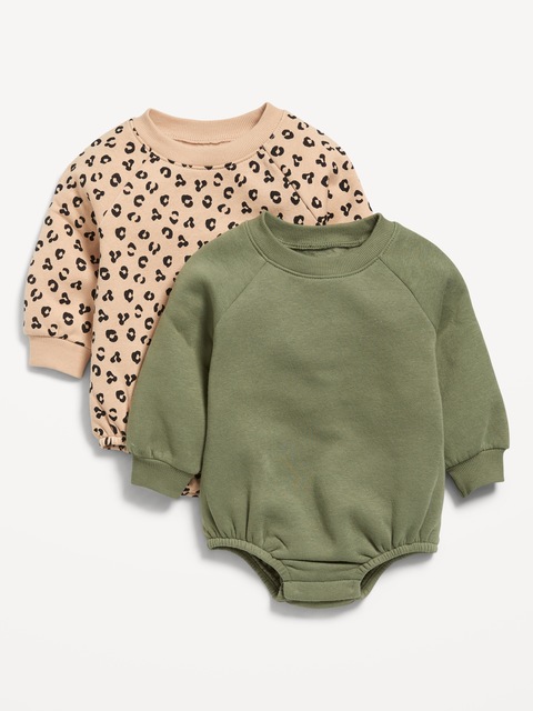 Long-Sleeve Fleece One-Piece Romper 2-Pack for Baby - Leopard