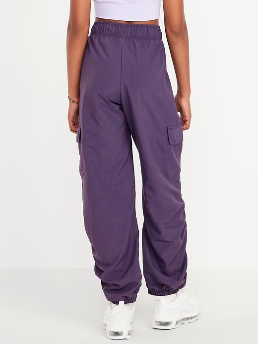 Image number 2 showing, High-Waisted Side Ruched Cargo Parachute Joggers for Girls