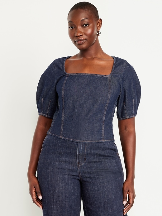 Image number 4 showing, Square-Neck Denim Cropped Top