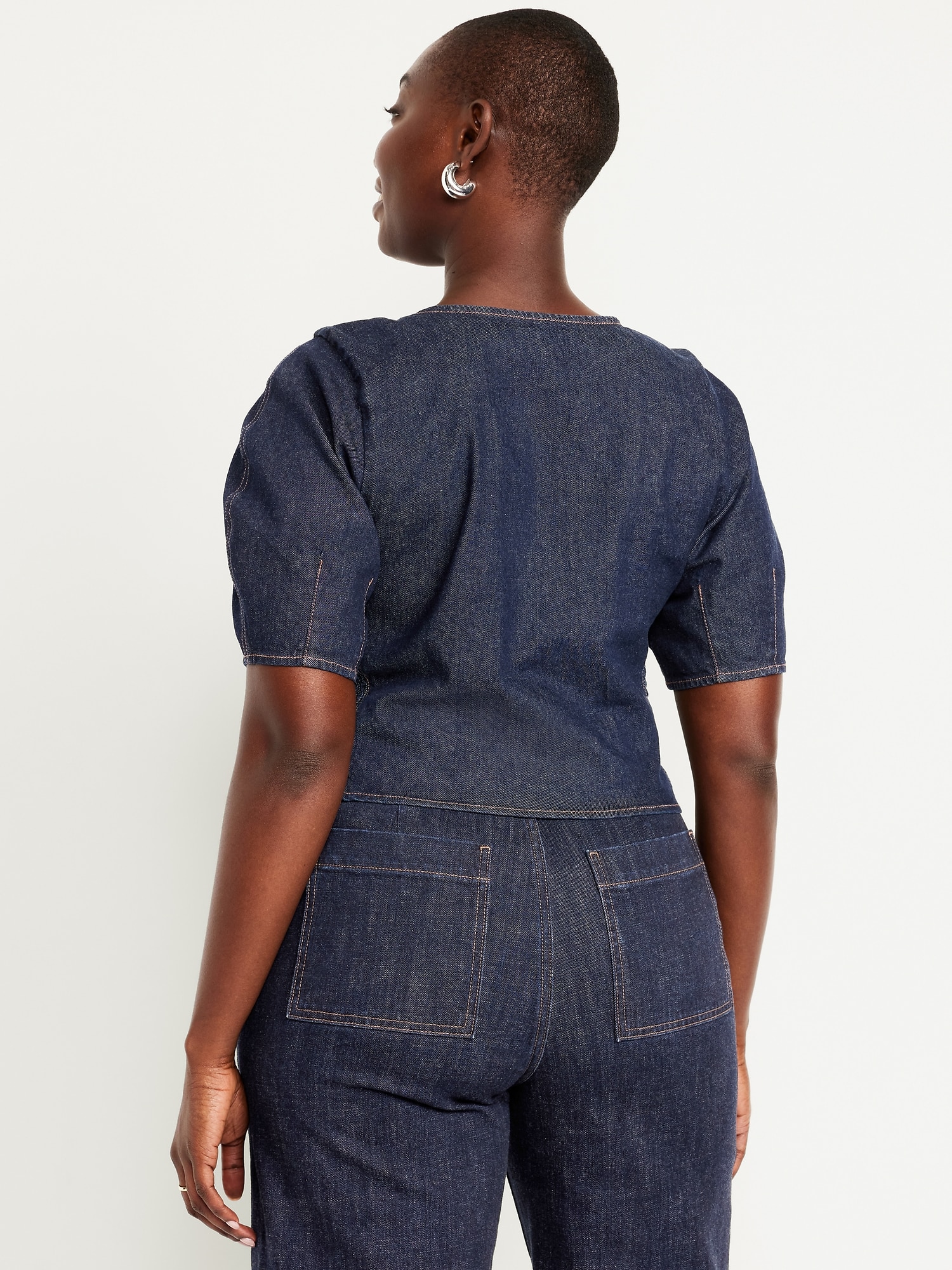 Square-Neck Denim Cropped Top