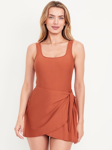Matte Side-Tie Swim Dress - Terracotta Bronze