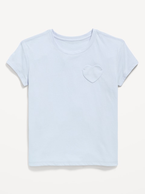 Softest Short-Sleeve Heart-Pocket T-Shirt for Girls - Rock Pool