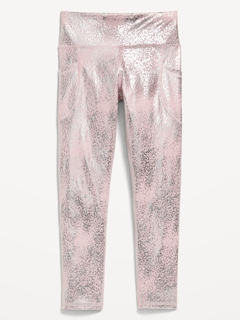 High-Waisted PowerSoft 7/8-Length Side-Pocket Leggings for Girls - Pink Shimmer