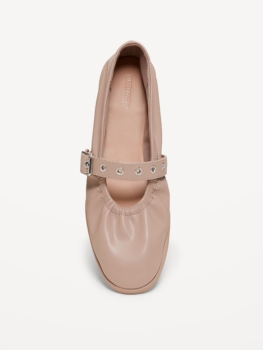 Image number 3 showing, Faux-Leather Mary-Jane Scrunch Ballet Flats