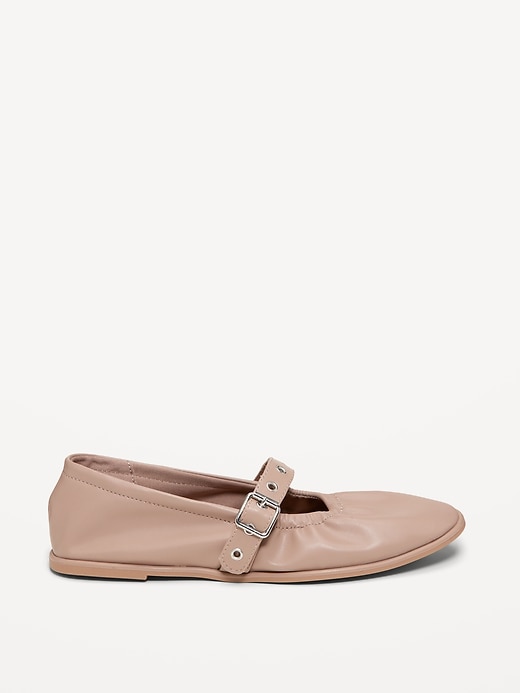Image number 4 showing, Faux-Leather Mary-Jane Scrunch Ballet Flats