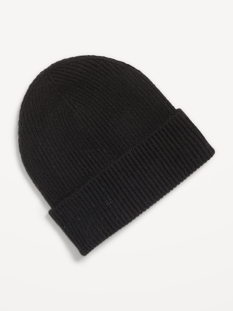 Rib-Knit Cuffed Beanie for Women - Black Jack