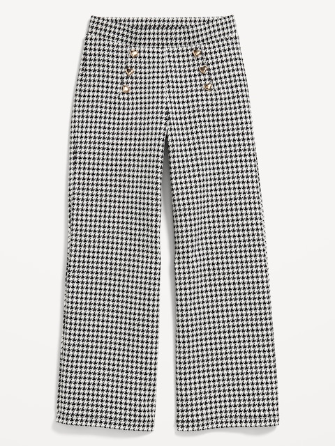 High-Waisted Straight-Leg Sailor Pants for Girls - Black & White Houndstooth