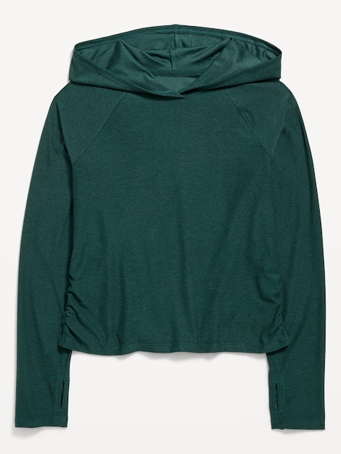 CloudMotion Side-Ruched Performance Hoodie for Girls - Emerald Isle