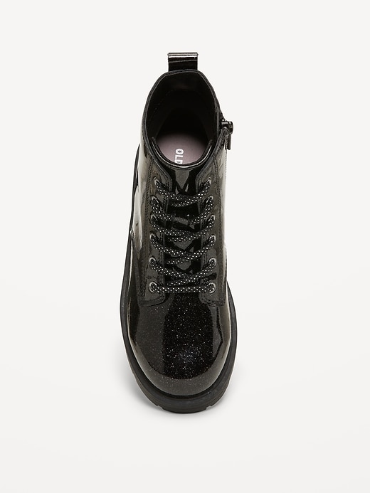 Image number 2 showing, Shiny Glitter Faux-Leather Combat Boots for Girls