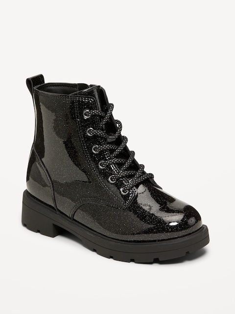 Shiny Glitter Faux-Leather Combat Boots for Girls