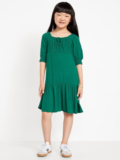 Short-Sleeve Crinkle Crepe Swing Dress for Girls - Botanica