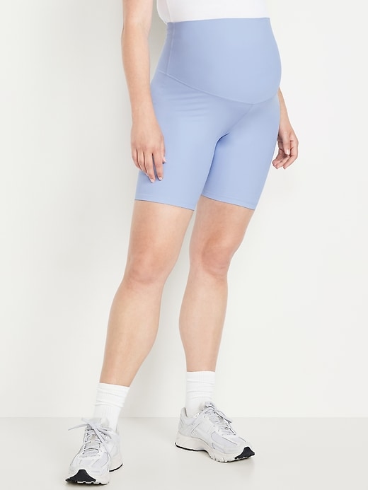 Image number 1 showing, Maternity Full Panel PowerSoft Biker Shorts -- 8-inch inseam
