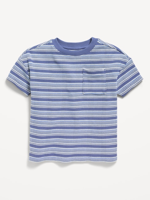 Oversized Waffle-Knit Striped T-Shirt for Toddler Boys - Blue Stripe