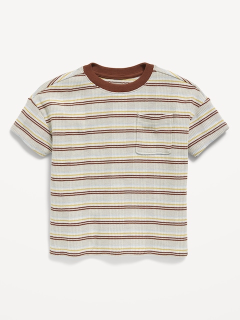 Oversized Waffle-Knit Striped T-Shirt for Toddler Boys - Neutral Stripe