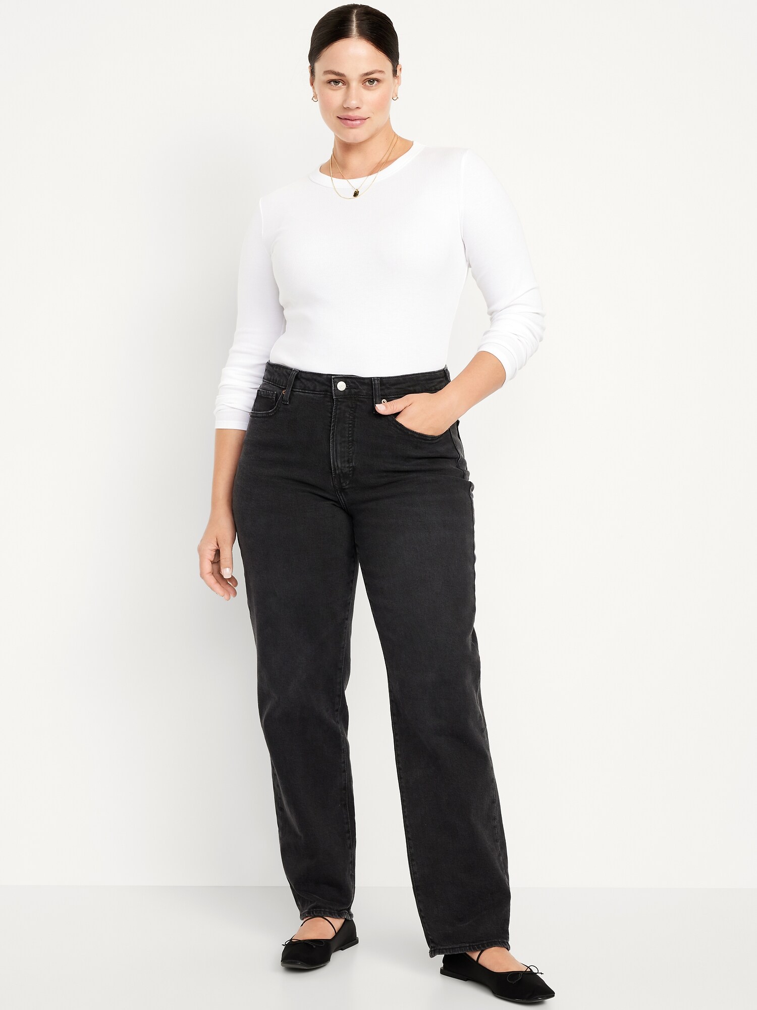 Женские джинсы Old Navy Curvy High-Waisted OG Loose, цвет: Чёрный варёный — фото 6