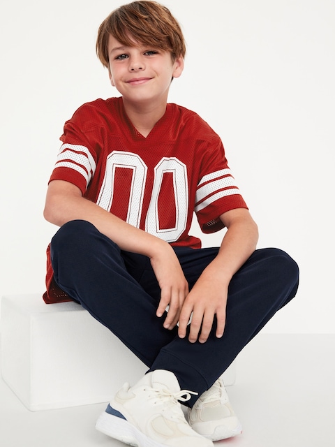 Oversized Boxy Mesh Graphic T-Shirt for Boys - Curry Red