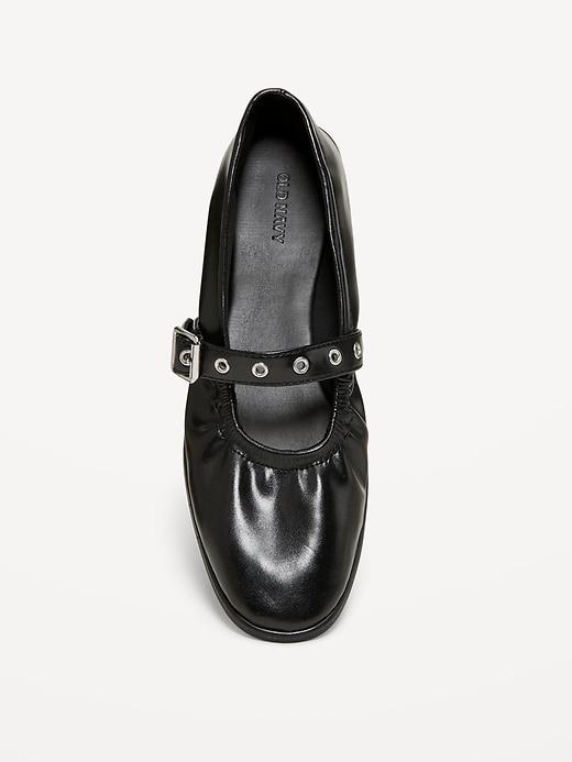 Image number 3 showing, Faux-Leather Mary-Jane Scrunch Ballet Flats