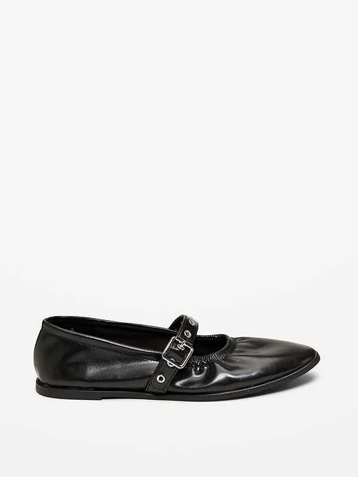 Image number 4 showing, Faux-Leather Mary-Jane Scrunch Ballet Flats