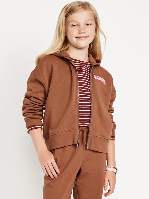 Image number 1 showing, Favorite Fleece Printed Zip-Front Hoodie for Girls