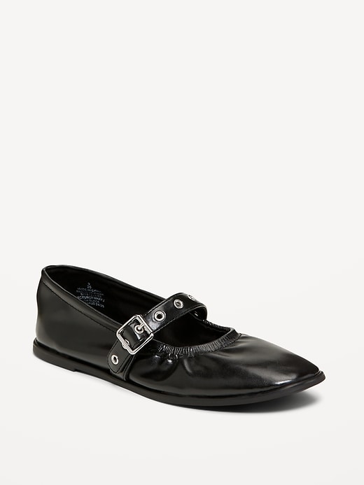 Image number 1 showing, Faux-Leather Mary-Jane Scrunch Ballet Flats