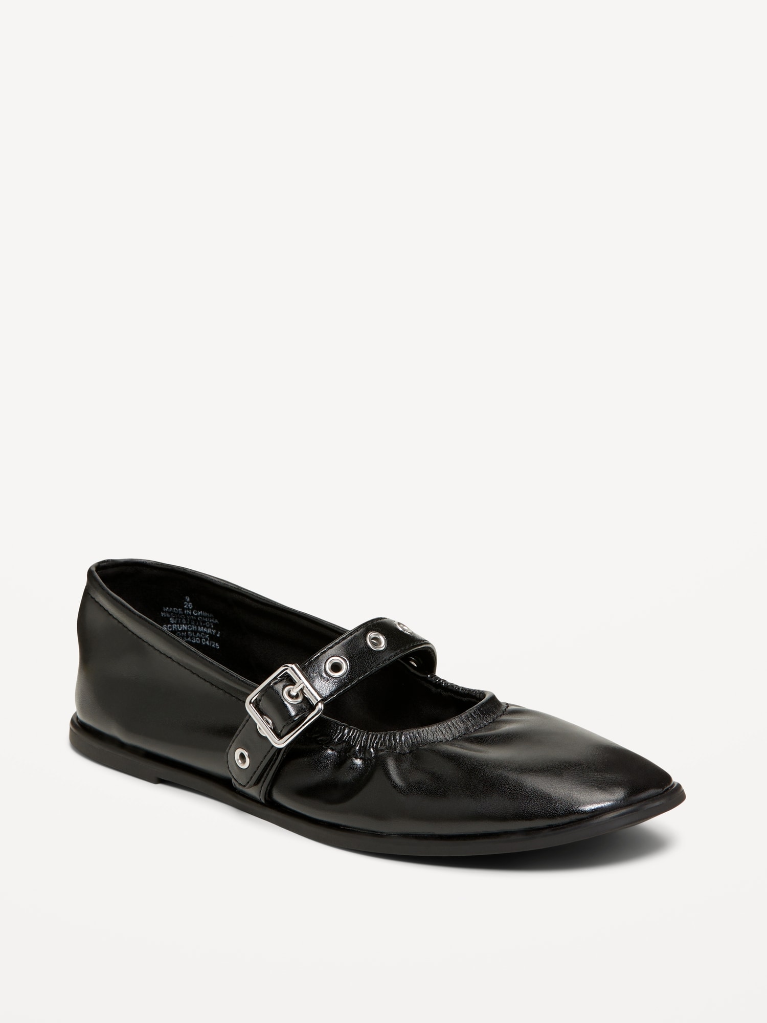 Faux-Leather Mary-Jane Scrunch Ballet Flats