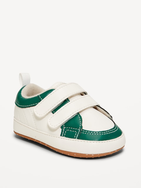 Double Secure-Strap Faux-Leather Sneakers for Baby - Green/Creme