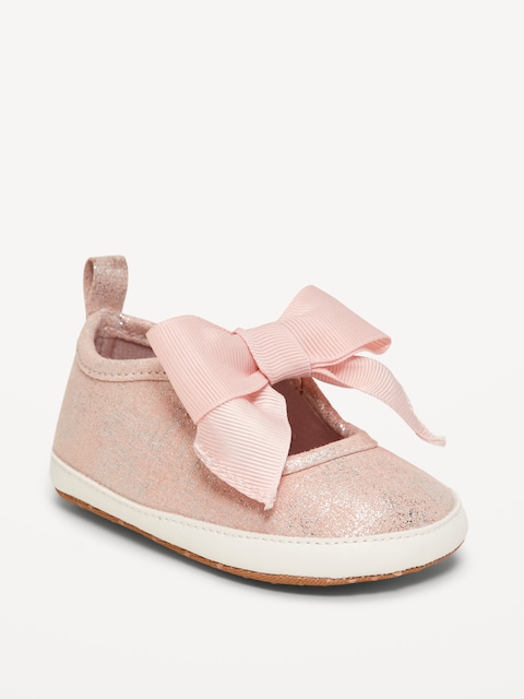 Shiny Faux-Suede Bow Sneakers for Baby - Soft Pink
