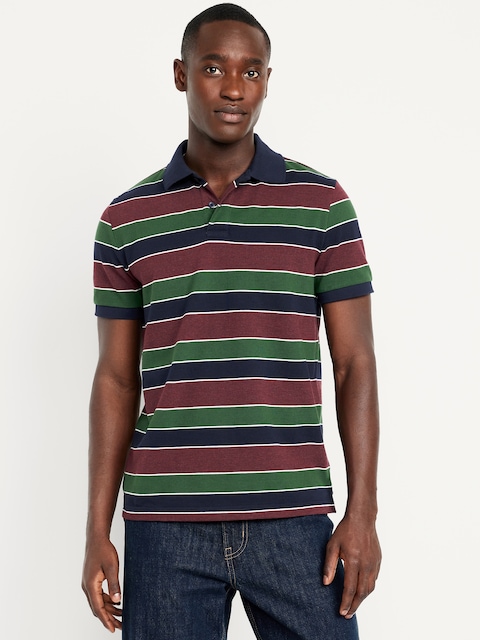 Classic Fit Striped Pique Polo - Burgundy Stripe