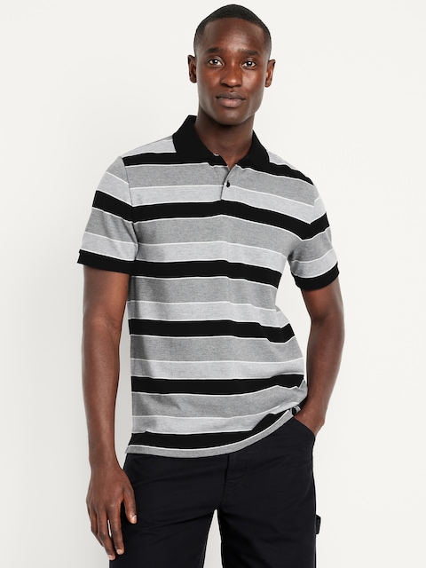 Classic Fit Striped Pique Polo - Gray Stripe