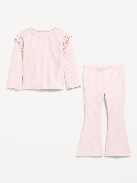Image number 3 showing, Long-Sleeve Ruffle-Shoulder Top and Flare Leggings Set for Toddler Girls