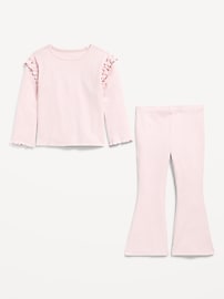 Image number 3 showing, Long-Sleeve Ruffle-Shoulder Top and Flare Leggings Set for Toddler Girls
