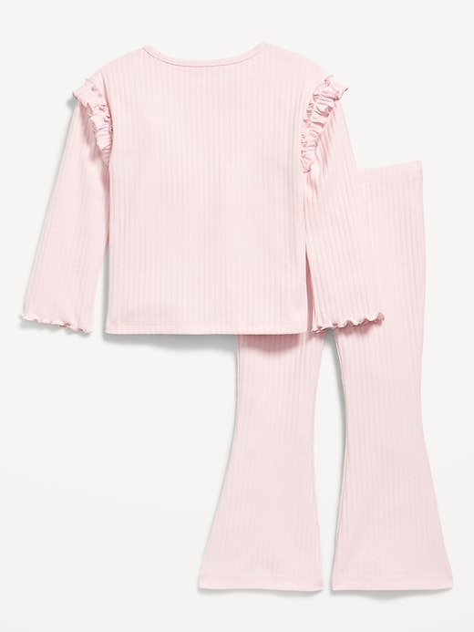 Image number 2 showing, Long-Sleeve Ruffle-Shoulder Top and Flare Leggings Set for Toddler Girls