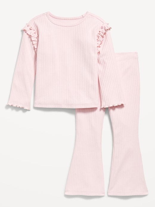 Image number 1 showing, Long-Sleeve Ruffle-Shoulder Top and Flare Leggings Set for Toddler Girls