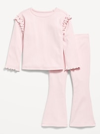 Image number 1 showing, Long-Sleeve Ruffle-Shoulder Top and Flare Leggings Set for Toddler Girls