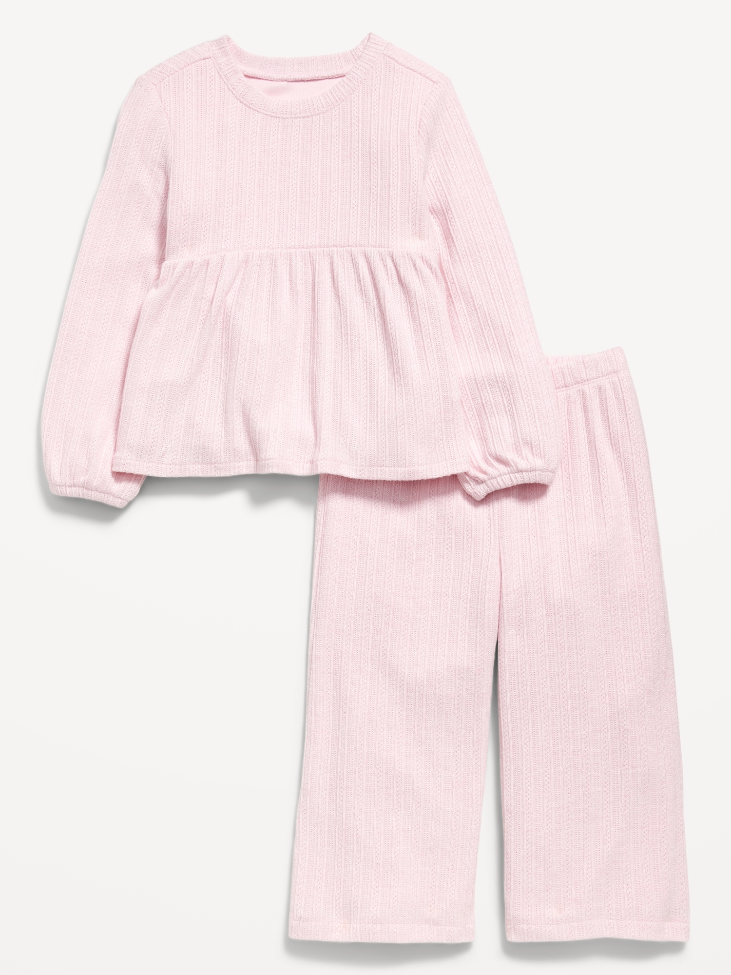 Long-Sleeve Sweater-Knit Peplum Top and Pants Set for Toddler Girls