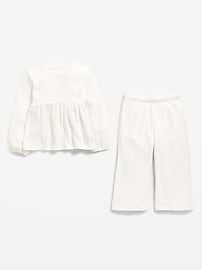 Image number 2 showing, Long-Sleeve Sweater-Knit Peplum Top and Pants Set for Toddler Girls