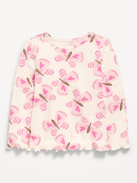 Printed Long-Sleeve Ribbed Top for Toddler Girls - Purple Butterfly