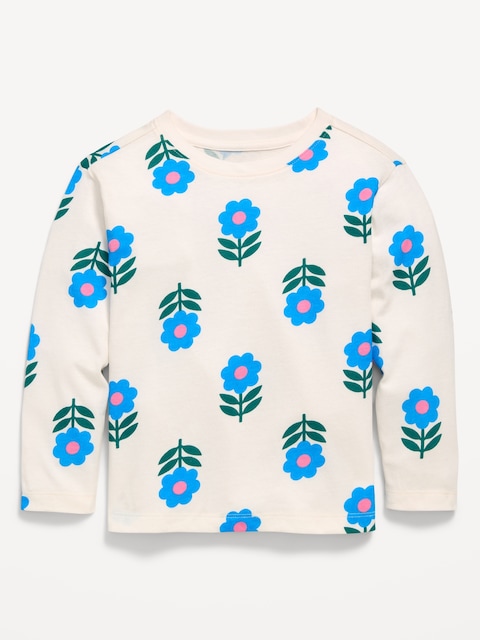 Printed Long-Sleeve T-Shirt for Toddler Girls - Blue Flower