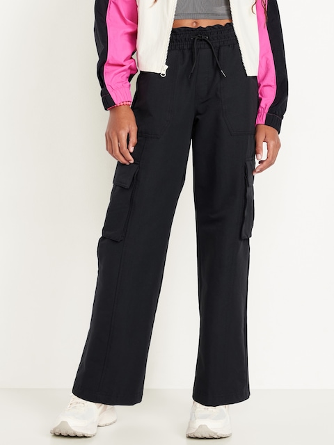 High-Waisted Cargo Wide-Leg Performance Pants for Girls - Black Jack
