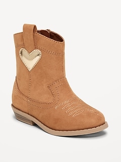 Faux-Suede Side-Zip Western Boots for Toddler Girls