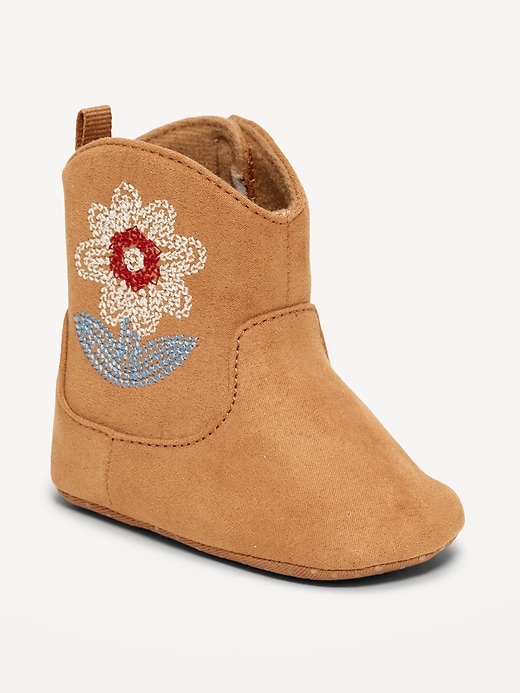 Image number 1 showing, Faux-Suede Embroidered Western Booties for Baby