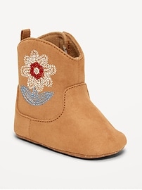 Image number 1 showing, Faux-Suede Embroidered Western Booties for Baby